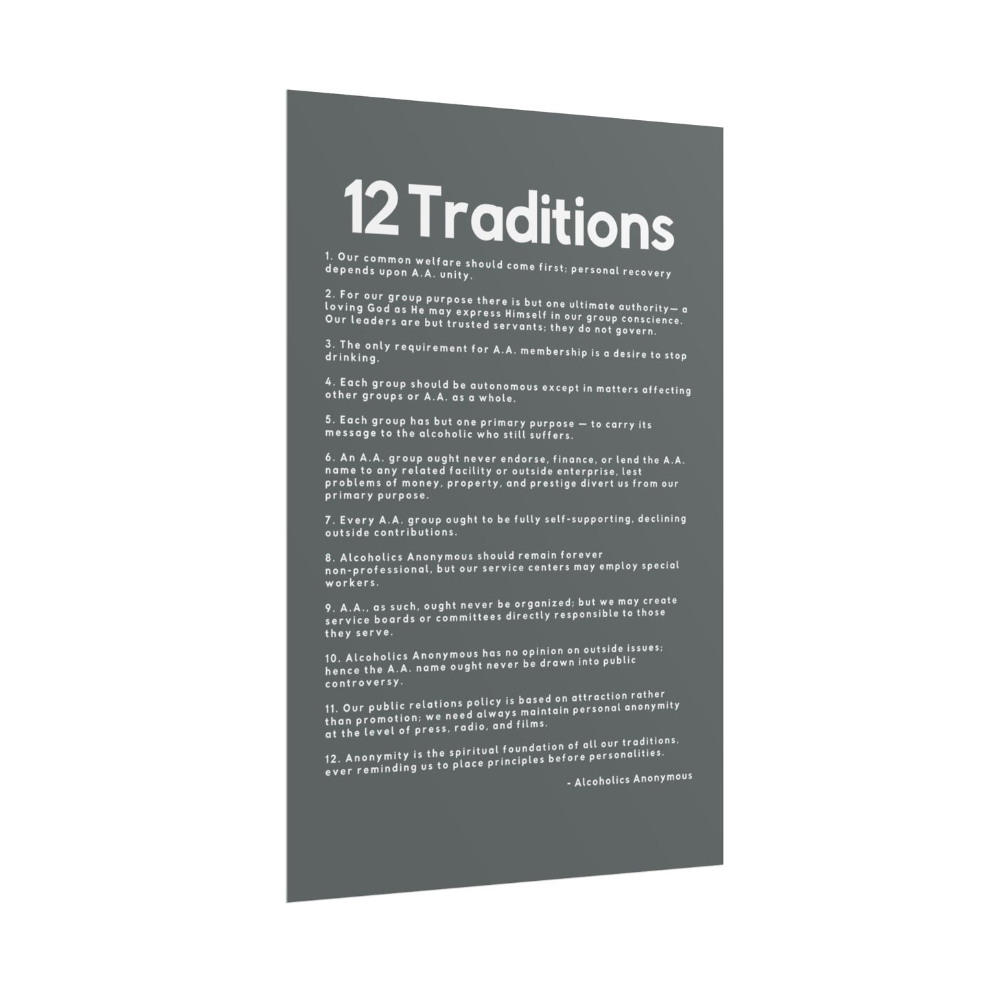 Haler Smith - Poster - Haler Smith Rolled Poster - 12 Traditions - Vertical Dark Gray Matte Finish