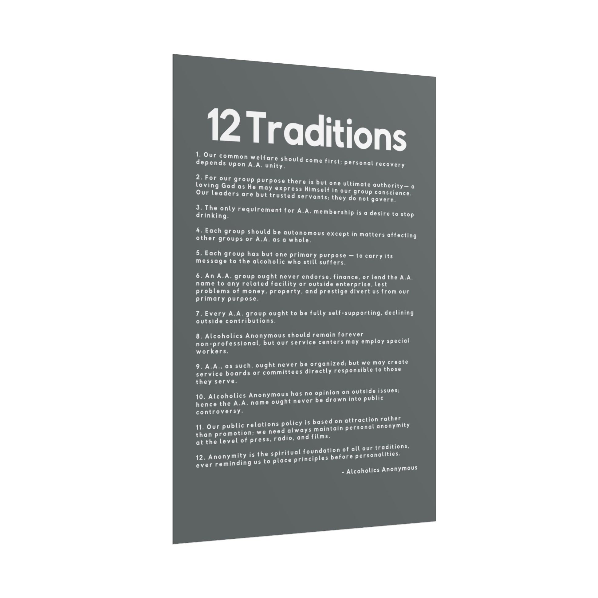 Haler Smith - Poster - Haler Smith Rolled Poster - 12 Traditions - Vertical Dark Gray Matte Finish