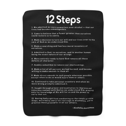 Haler Smith - Home Decor - Haler Smith Sherpa Fleece Blanket - 12 Steps - White Letters - Black