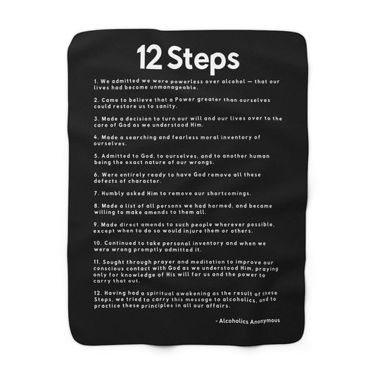 Haler Smith - Home Decor - Haler Smith Sherpa Fleece Blanket - 12 Steps - White Letters - Black