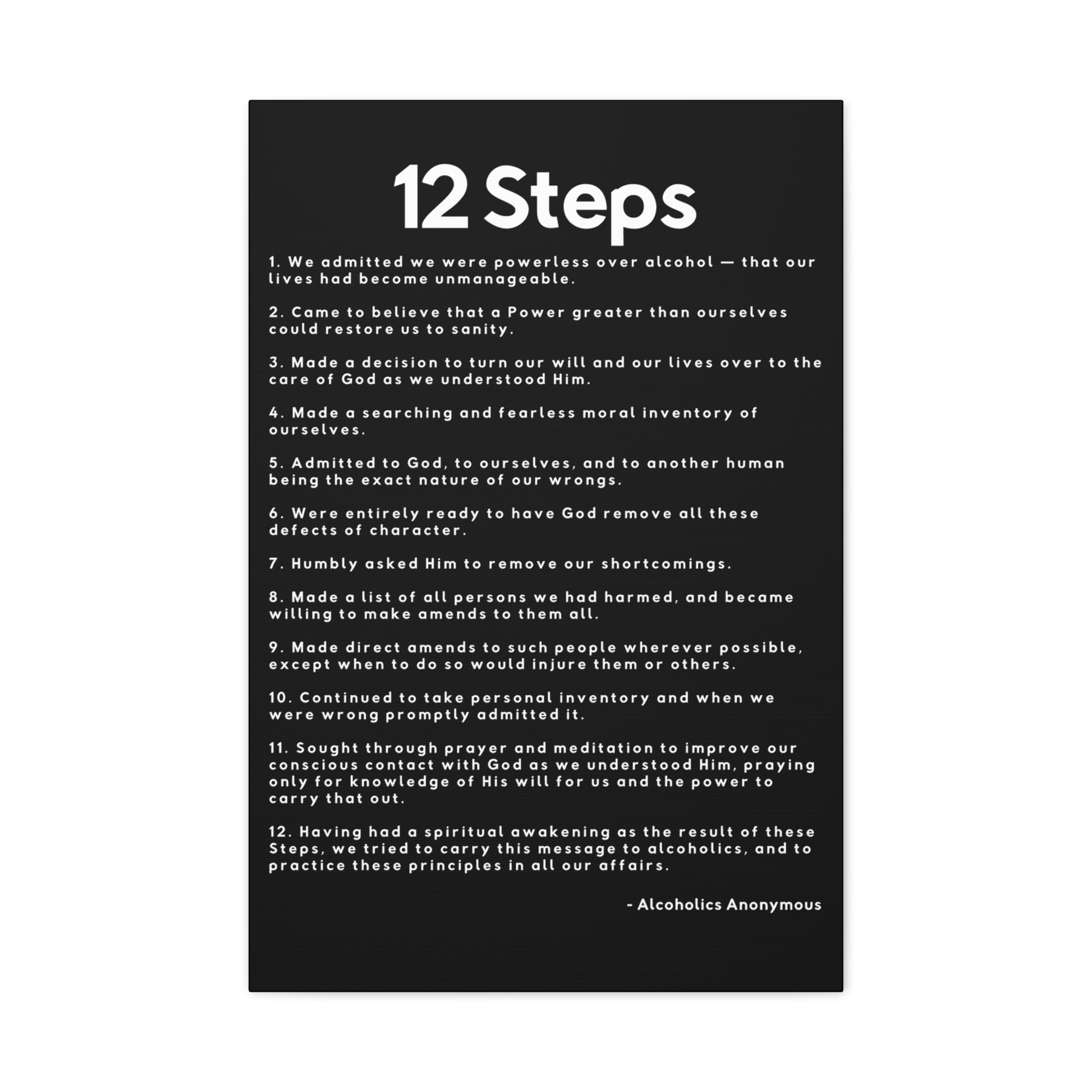 Haler Smith - Canvas - Haler Smith Matte Canvas - 12 Steps - Vertical Black Matte Finish - White Letters