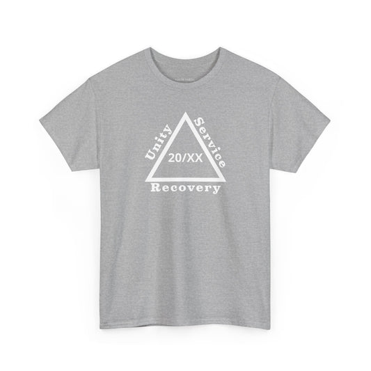 Recovery Short Sleeve T-Shirt | Unity Service Recovery Sobriety Years Design 1 On The Front