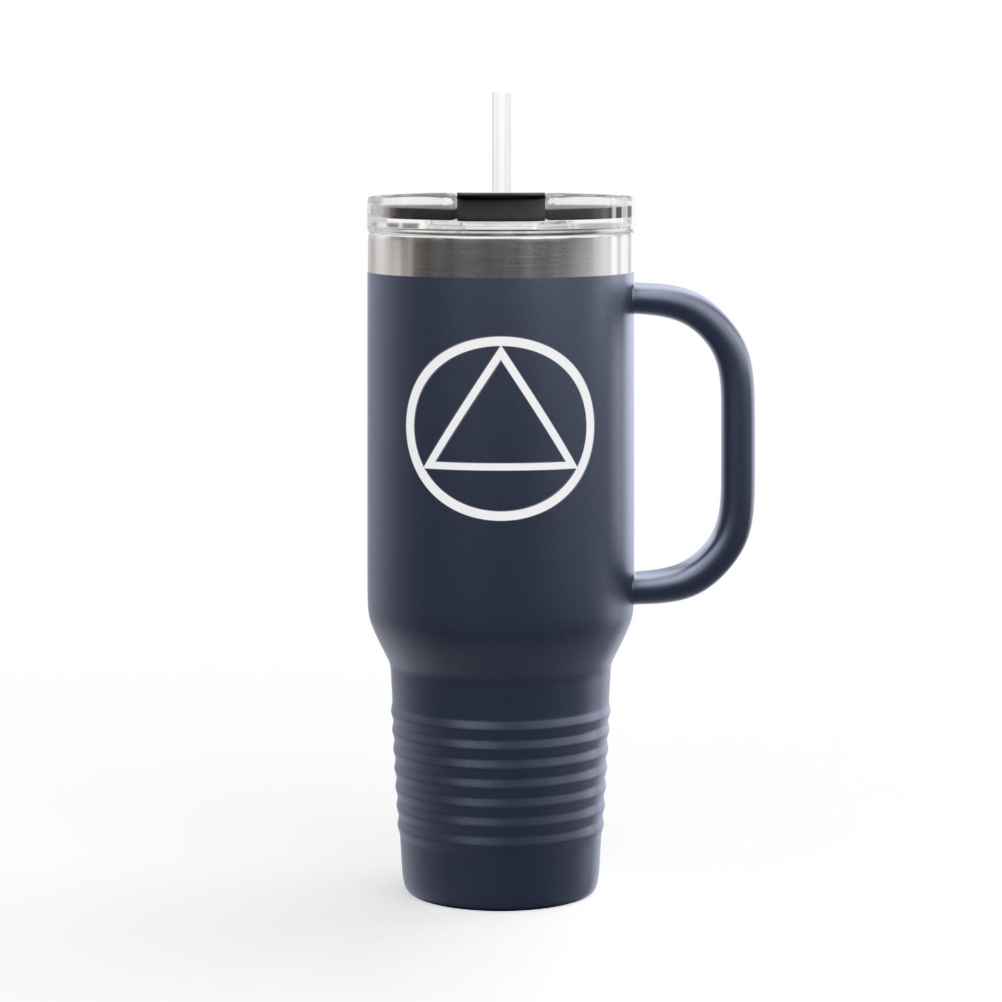 Recovery Insulated Travel Mug with Straw 40 oz. | Circle and Triangle Design 1
