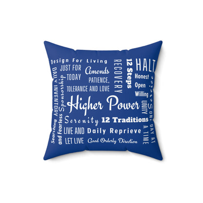 Haler Smith Square Polyester Pillow - Recovery Phrases 1 - Dark Blue