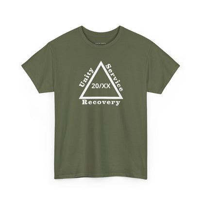 Recovery Short Sleeve T-Shirt | Unity Service Recovery Sobriety Years Design 1 On The Front