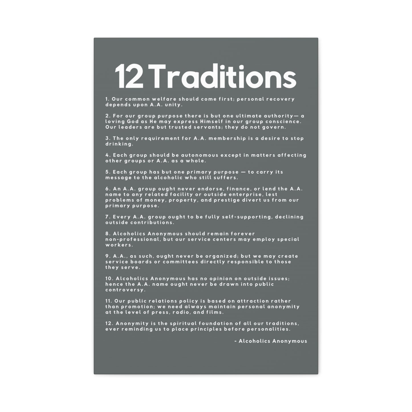 Haler Smith - Canvas - Haler Smith Matte Canvas - 12 Traditions - Vertical Dark Gray Matte Finish
