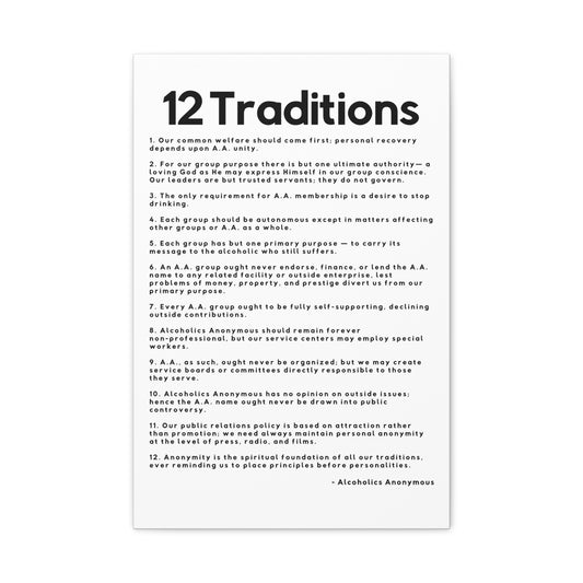 Haler Smith Matte Canvas - 12 Traditions - Vertical White Matte Finish - Black Letters