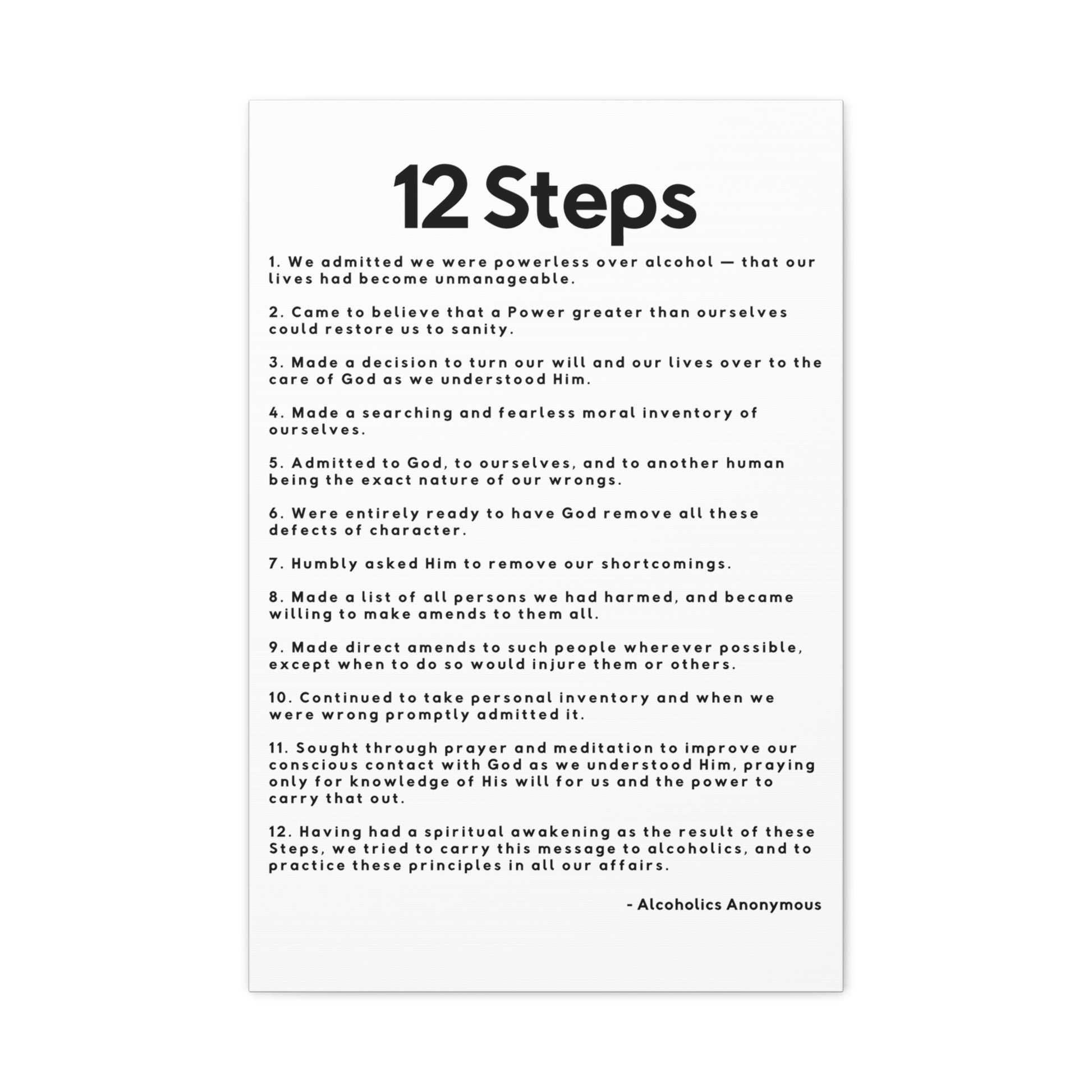 Haler Smith - Canvas - Haler Smith Matte Canvas - 12 Steps - Vertical White Matte Finish - Black Letters