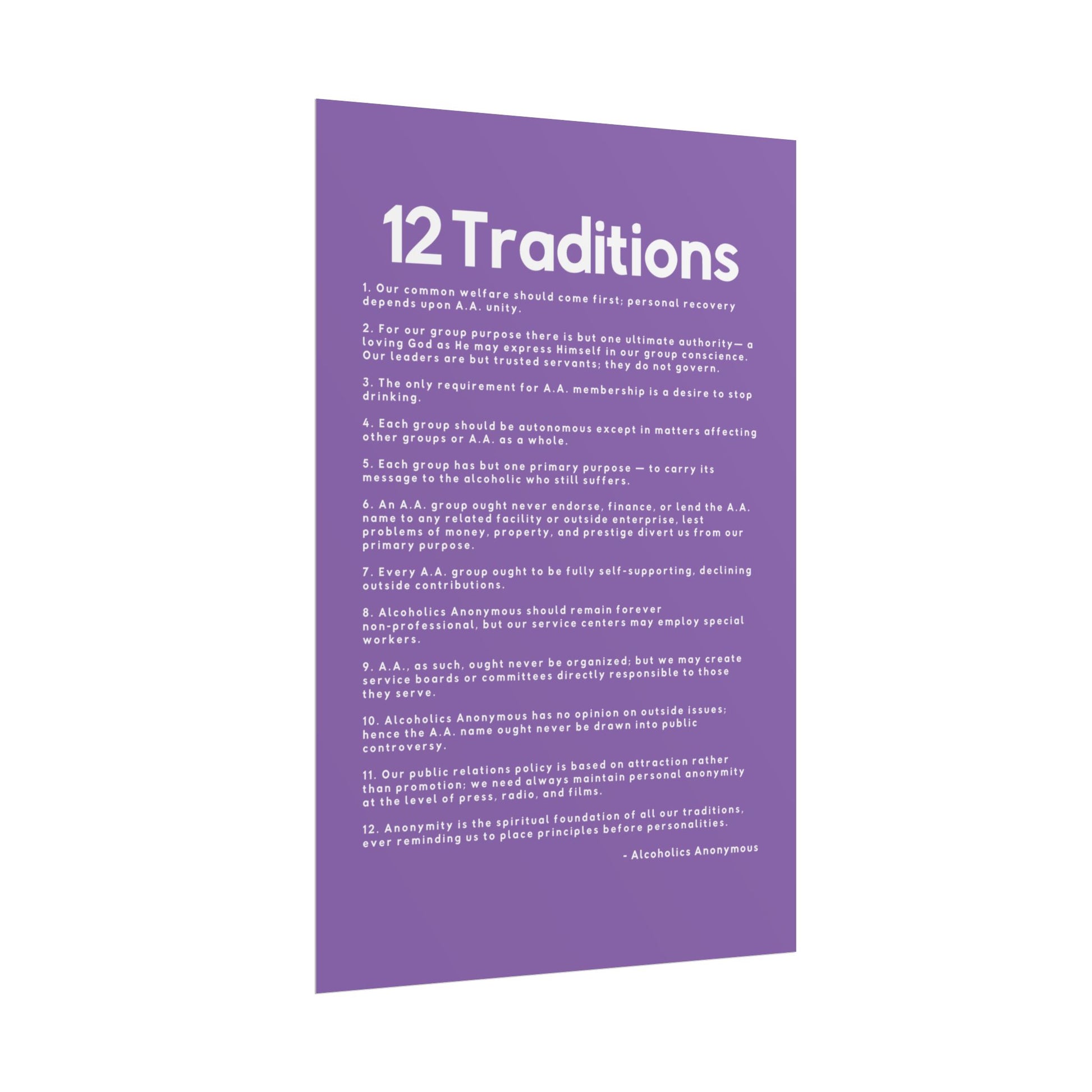 Haler Smith - Poster - Haler Smith Rolled Poster - 12 Traditions - Vertical Light Purple Matte Finish