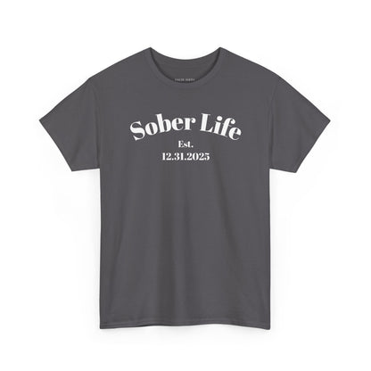 Sober Life Est. recovery short sleeve T-shirt in Charcoal featuring Sober Life Est. Design 1 on the front