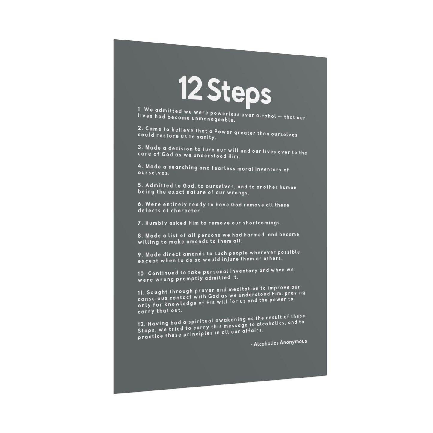 Haler Smith - Poster - Haler Smith Rolled Poster - 12 Steps - Vertical Dark Gray Matte Finish