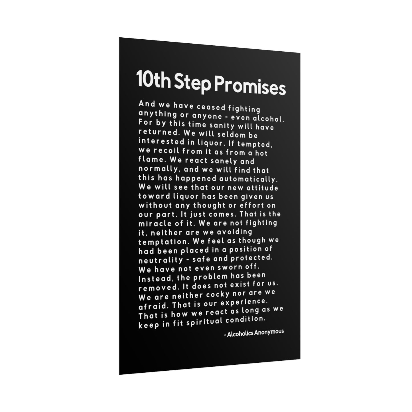 Haler Smith Rolled Poster - 10th Step Promises - Vertical Black Matte Finish - White Letters