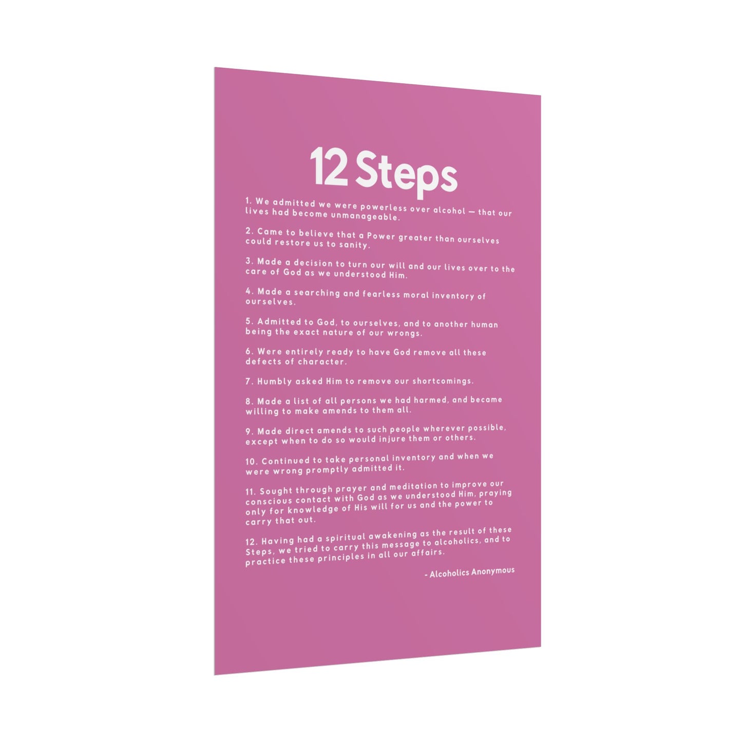 Haler Smith - Poster - Haler Smith Rolled Poster - 12 Steps - Vertical Light Pink Matte Finish - White Letters