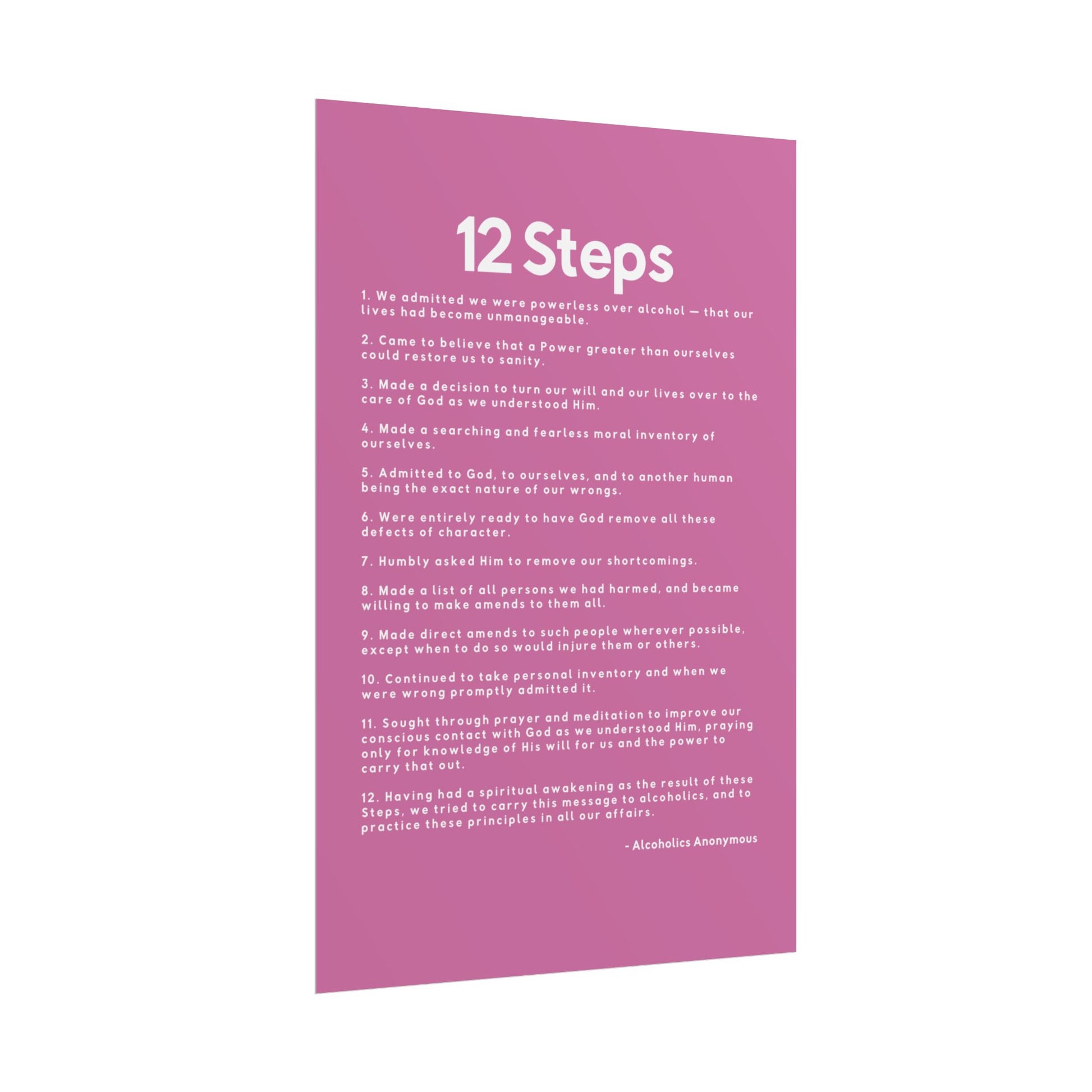 Haler Smith - Poster - Haler Smith Rolled Poster - 12 Steps - Vertical Light Pink Matte Finish - White Letters