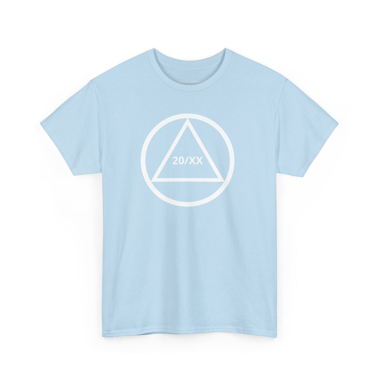 Sobriety Short Sleeve T-Shirt | Circle and Triangle Sobriety Years Design 1 On The Front