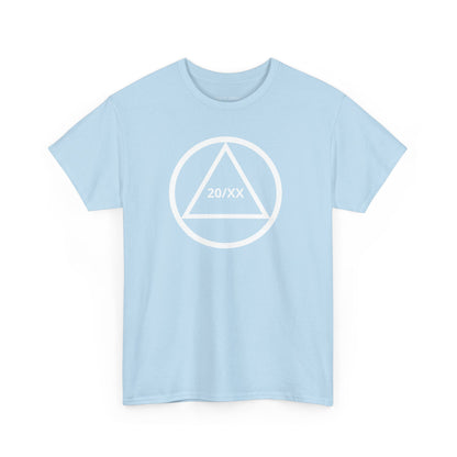 Sobriety Short Sleeve T-Shirt | Circle and Triangle Sobriety Years Design 1 On The Front
