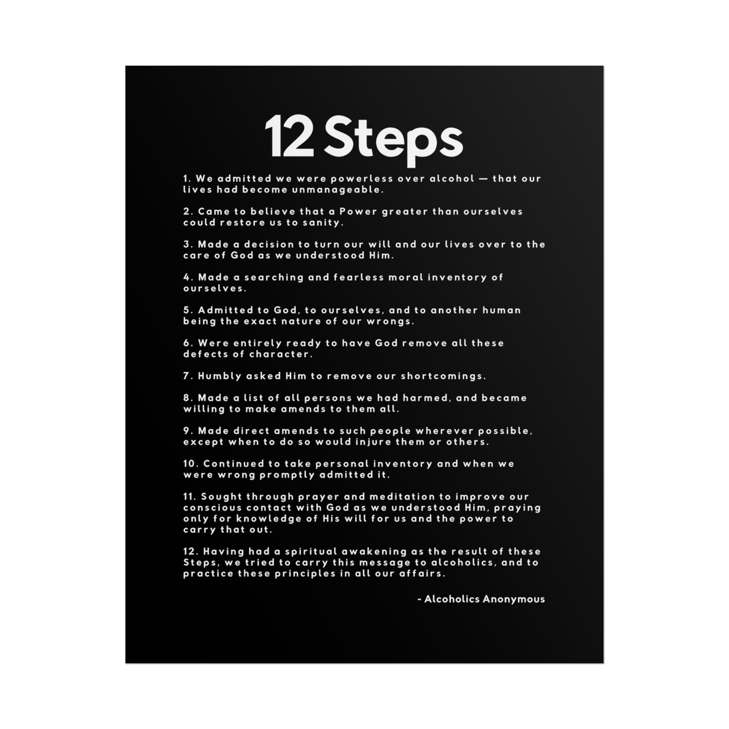Haler Smith Rolled Poster - 12 Steps - Vertical Black Matte Finish - White Letters