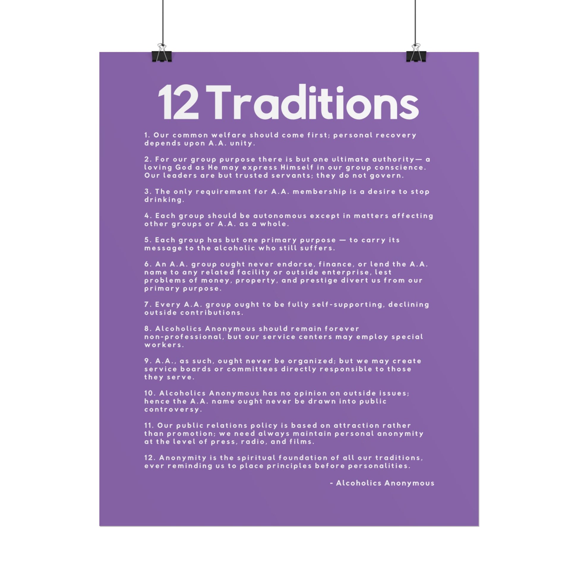 Haler Smith - Poster - Haler Smith Rolled Poster - 12 Traditions - Vertical Light Purple Matte Finish
