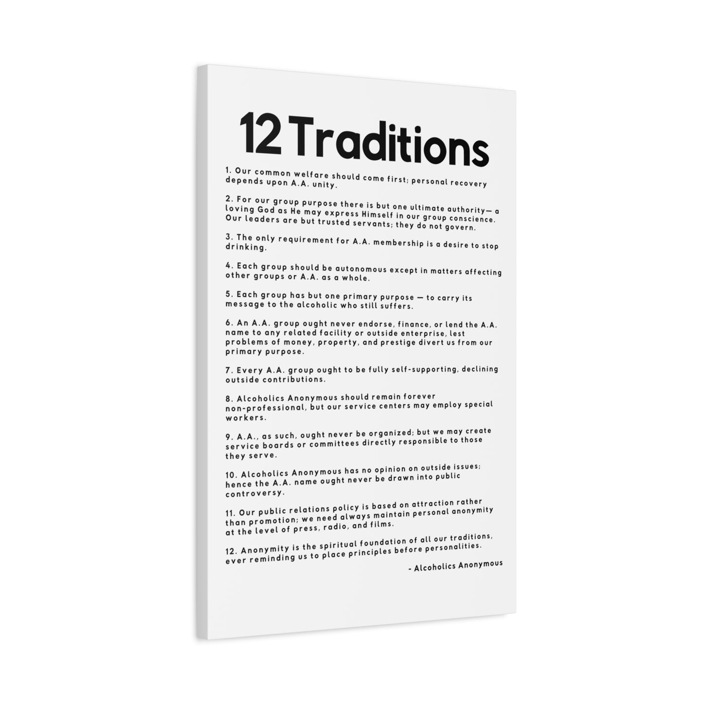 Haler Smith Matte Canvas - 12 Traditions - Vertical White Matte Finish - Black Letters