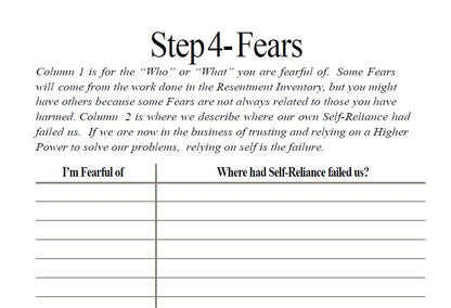 Step Journals- Step 4 Fears- Download