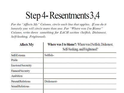 Step Journals- Step 4 Resentments- Download