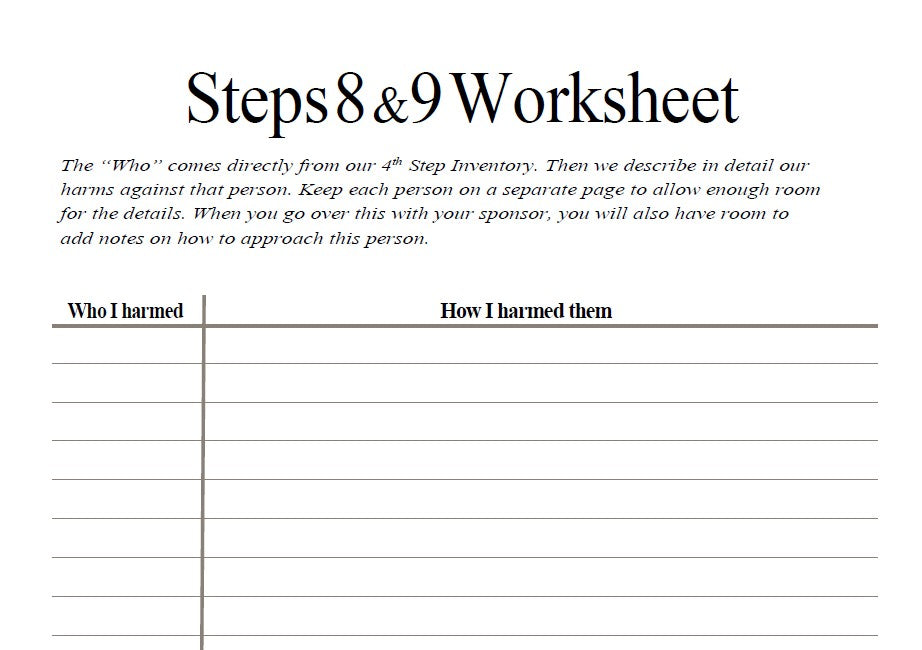 Step Journals- Step 8 and Step 9- Download
